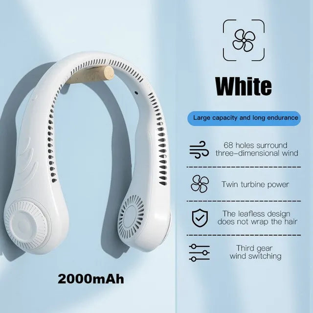 New Hanging Neck Fan Portable Cooling Fan USB Leafless 360 Degree Neckband Fan 78 Surround Air Outlets 4000Mah Rechargeable